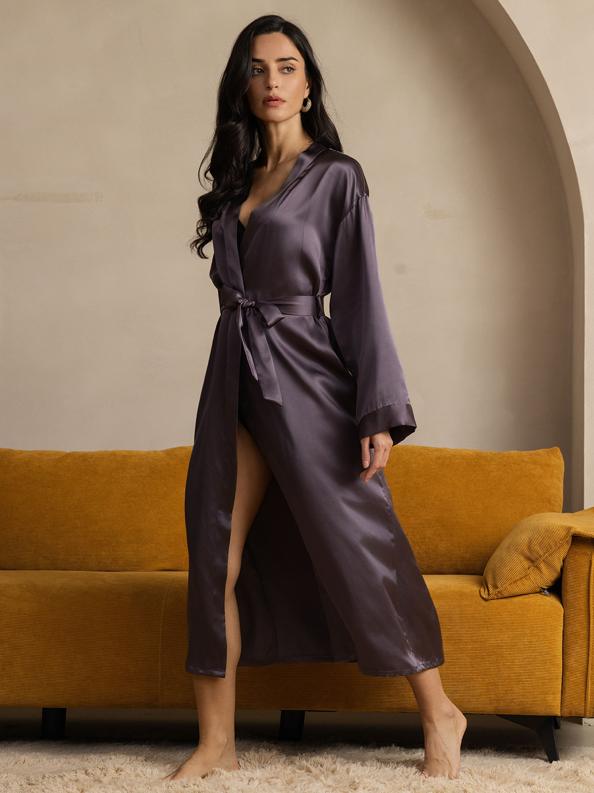 [Lila Grau] SilkSilky-DE Reine Seide Womens Robe 004