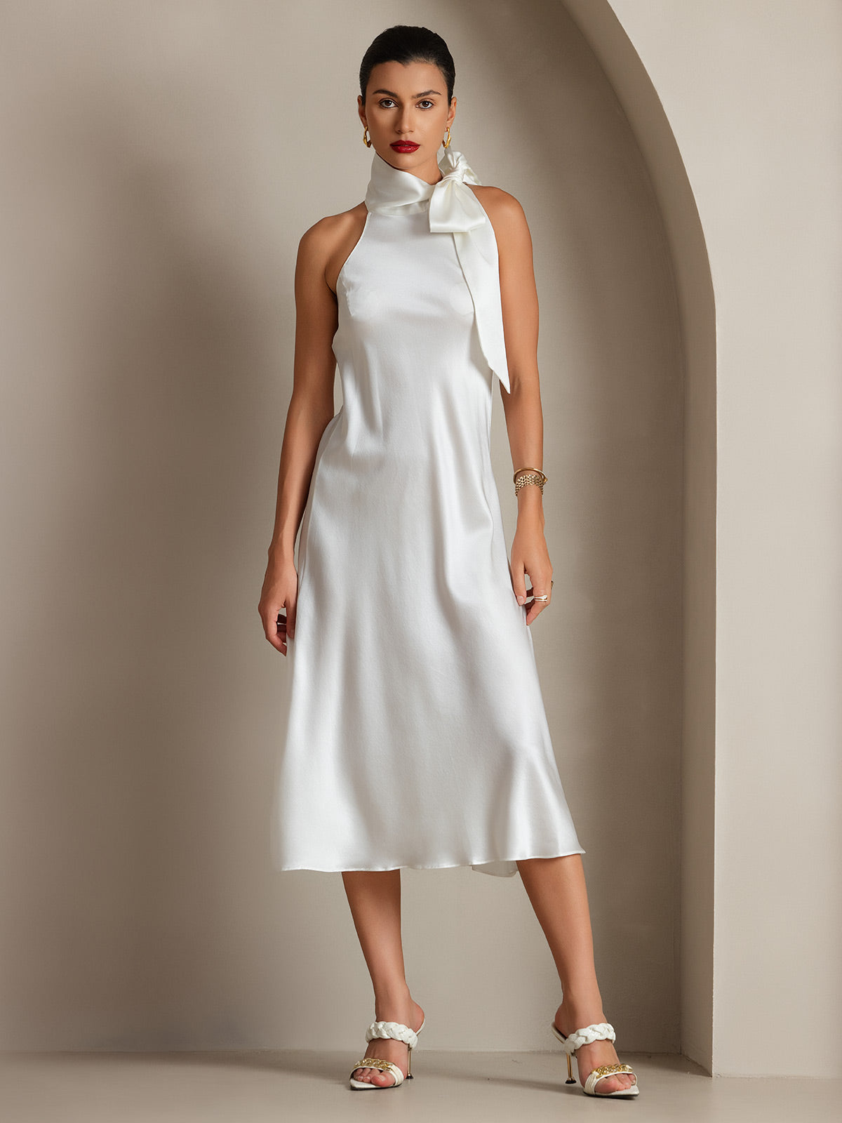 [Weiß] SilkSilky-DE 19Momme Seide Dress 008