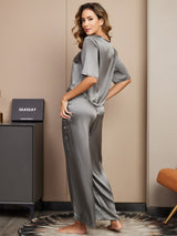 [Dunkelgrau] SilkSilky-DE Half Sleeve Round Neck Damen Pyjamas 002