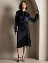 [Schwarz] SilkSilky-DE 19Momme Langärmelig Schluppenkragen Bluse 006