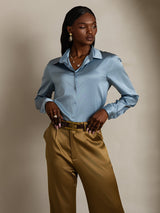 [Graublau] SilkSilky-DE Long Sleeve Lapel Collar Damenhemd 004