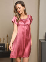 [Blasses Mauve] SilkSilky-DE Kappenärmel Eckiger Ausschnitt Nachthemden 004
