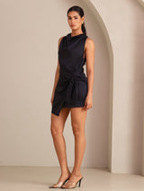 [Schwarz] SilkSilky-DE Sleeveless Cowl Neck Kleider 006