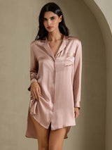[Toskana] SilkSilky-DE Long Sleeve Lapel Collar Schlafhemd 003