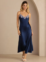 [Blau] SilkSilky-DE Sleeveless V Neck Kleider 007