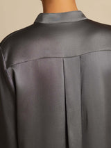 [Dunkelgrau] SilkSilky-DE 19Momme Langärmelig Stehkragen Bluse 007