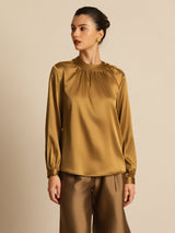 [Bronze] SilkSilky-DE 19Momme Langärmelig Rundhalsausschnitt Bluse 004