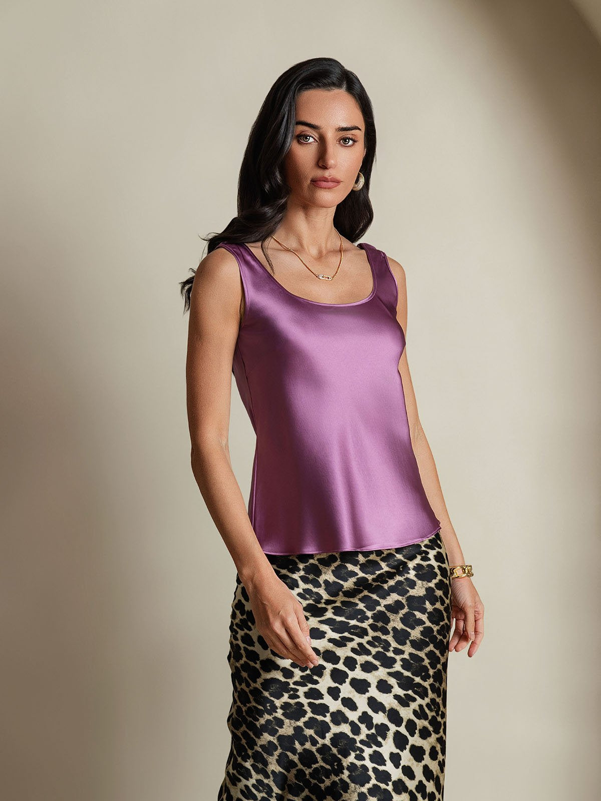 [Dunkelviolett] SilkSilky-DE 19Momme Seide U Ausschnitt Cami Top 005