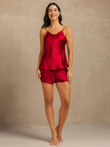 [Rotwein] SilkSilky-DE Sleeveless V Neck Camisole-Set 007