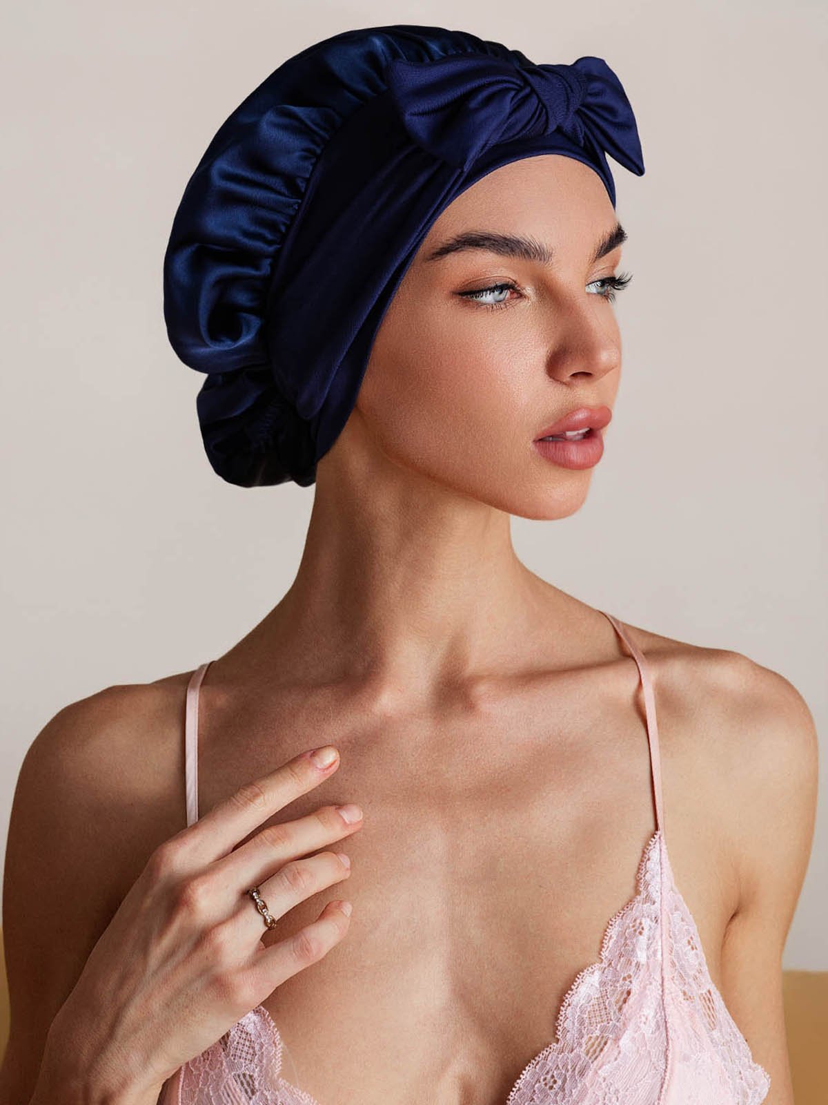 [Dunkelblau] SilkSilky-DE Reine Seide Sleep Cap 003