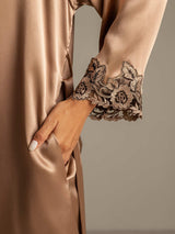 [Braun] SilkSilky-DE 3/4 Sleeve V Neck Nachthemd&Morgenmantel Set 005