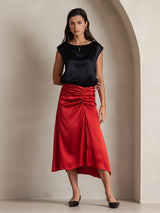 [Schwarz] SilkSilky-DE Cap Sleeve Round Neck T-Shirt 005