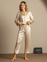 [Champagner] SilkSilky-DE Long Sleeve Notch-Kragen Damen Pyjamas 003