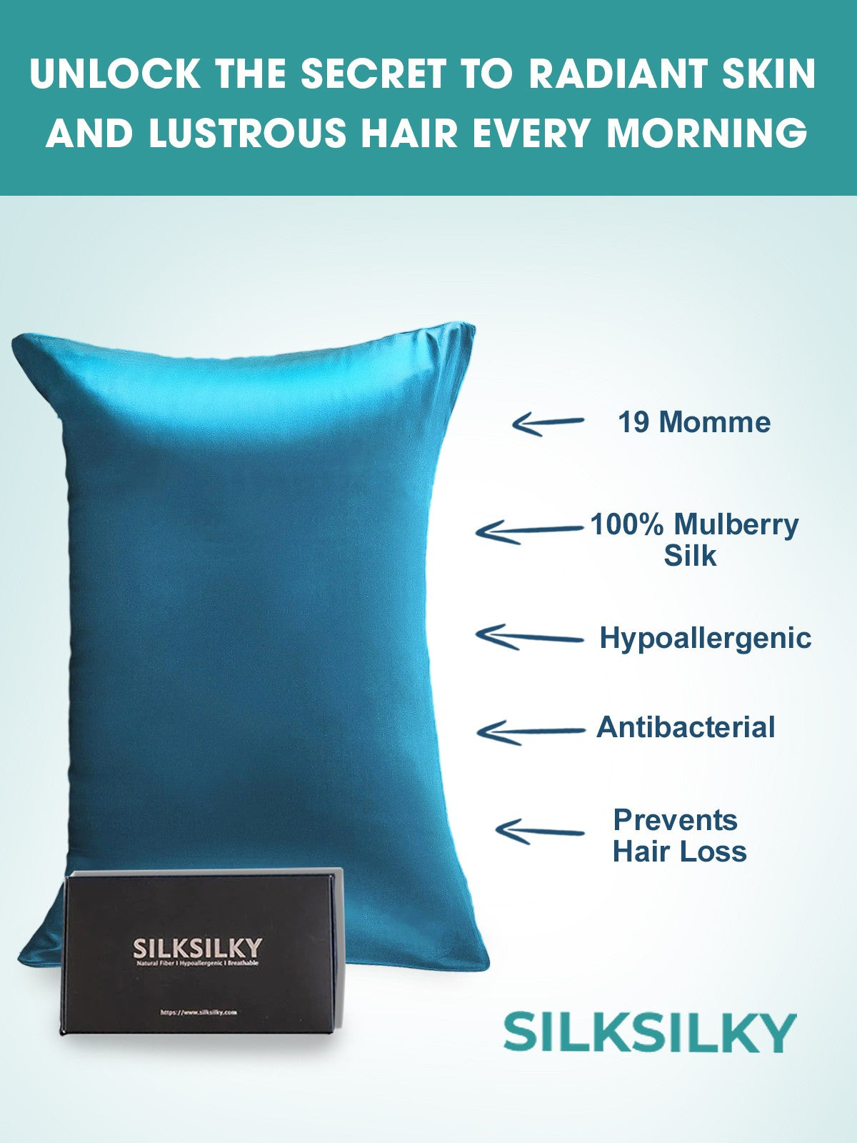 [König Blau] SilkSilky-DE 19Momme Reine Seide Pillowcase 002