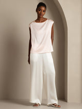 [Rosa] SilkSilky-DE Cap Sleeve Round Neck T-Shirt 005