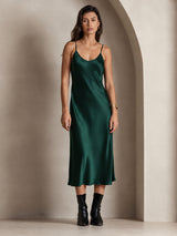 [Dunkelgrün] SilkSilky-DE Sleeveless V Neck Kleider 006