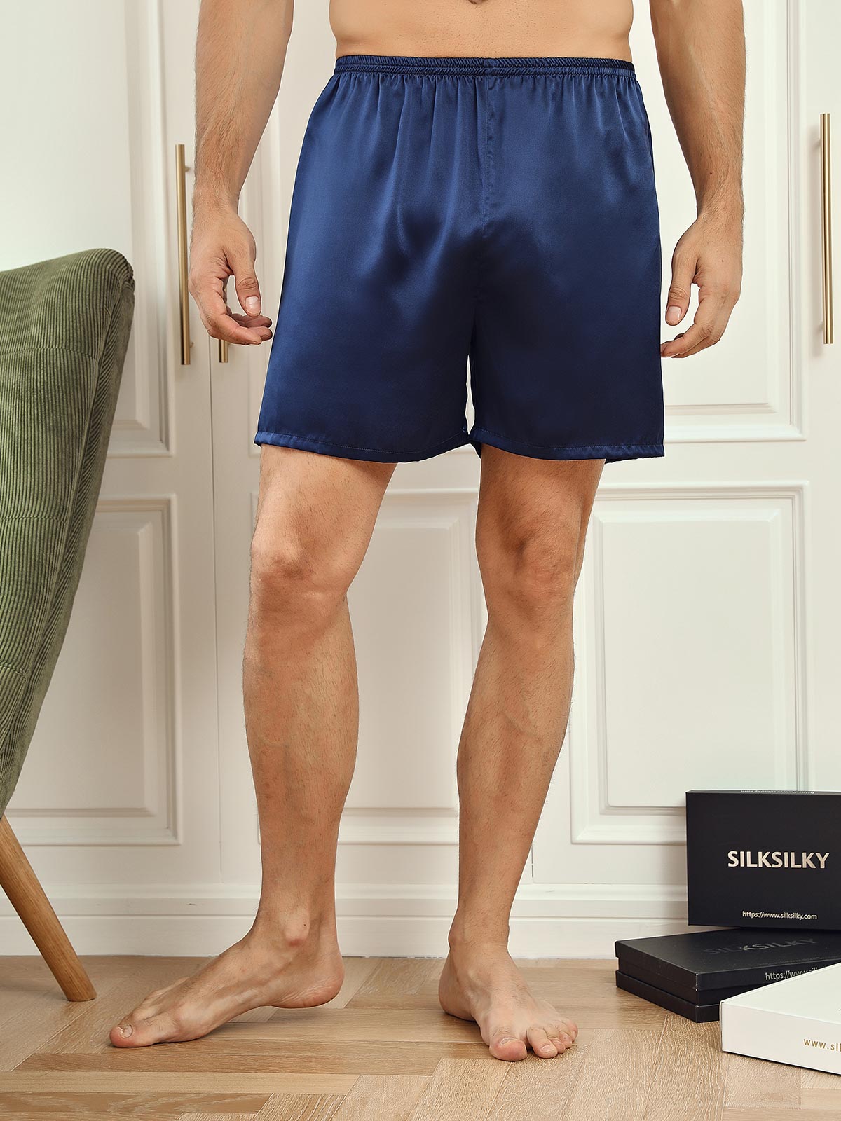 [Dunkelblau] SilkSilky-DE 19Momme Mens Sleep Bottoms 003