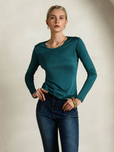 [Posy Grün] SilkSilky-DE Langärmelig Rundhalsausschnitt T-Shirt 003