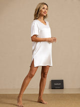 [Weiß] SilkSilky-DE Half Sleeve V Neck Nachthemden 006
