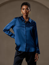 [König Blau] SilkSilky-DE Long Sleeve Lapel Collar Damenhemd 001