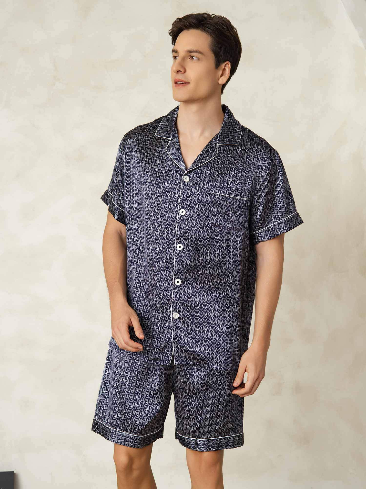[MarineGinkgo] SilkSilky-DE Reine Seide Umlegekragen Herren Pyjamas 004