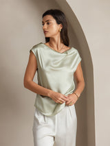 [Hellgrün] SilkSilky-DE Cap Sleeve Cowl Neck T-Shirt 001