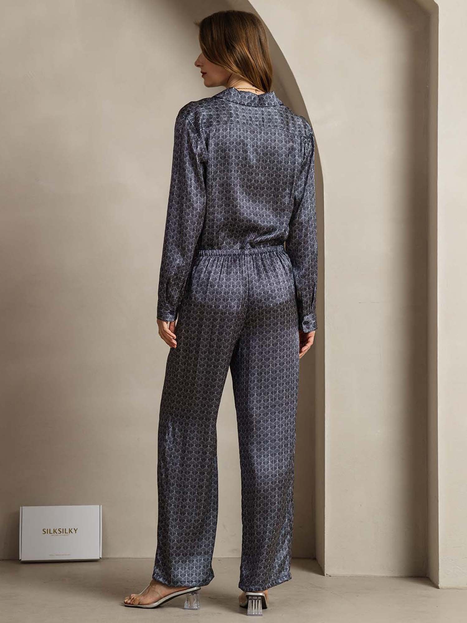 [MarineGinkgo] SilkSilky-DE 19Momme Seide Umlegekragen Women''s Outfit Sets 002