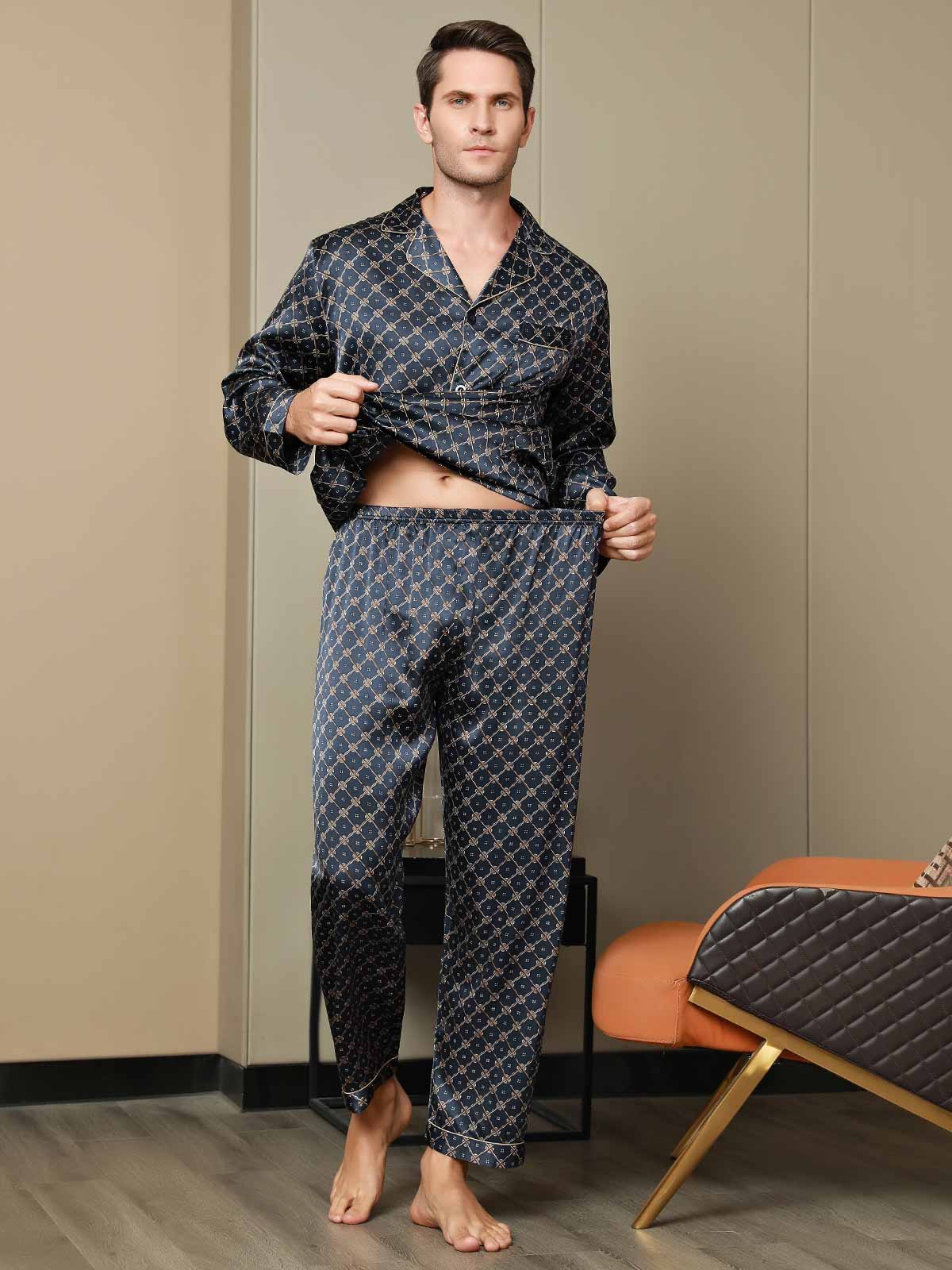 [Marine Kette] SilkSilky-DE Reine Seide Mens Pajamas 008