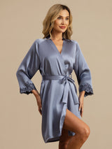 [Hellblau] SilkSilky-DE 3/4 Sleeve Damen Morgenmantel 001