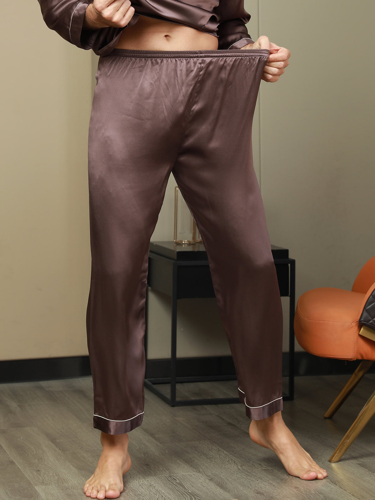 [Kaffee] SilkSilky-DE Reine Seide Mens Sleep Bottoms 001