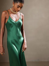 [Grün] SilkSilky-DE Sleeveless V Neck Kleider 004