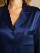 [Dunkelblau] SilkSilky-DE Long Sleeve Lapel Collar Schlafhemd 006
