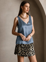 [Echtes Petrol] SilkSilky-DE Sleeveless V Neck Cami Top 001