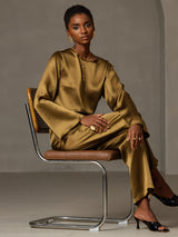 [Braun] SilkSilky-DE Long Sleeve Boat Neck Bluse 007