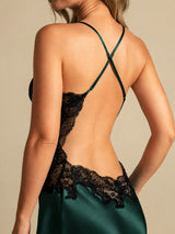 [Smaragdgrün] SilkSilky-DE Sleeveless V Neck Nachthemden 005