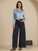 [Graublau] SilkSilky-DE Long Sleeve Lapel Collar Damenhemd 006
