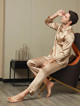 [Champagner] SilkSilky-DE Langärmelig Herren Pyjamas 006