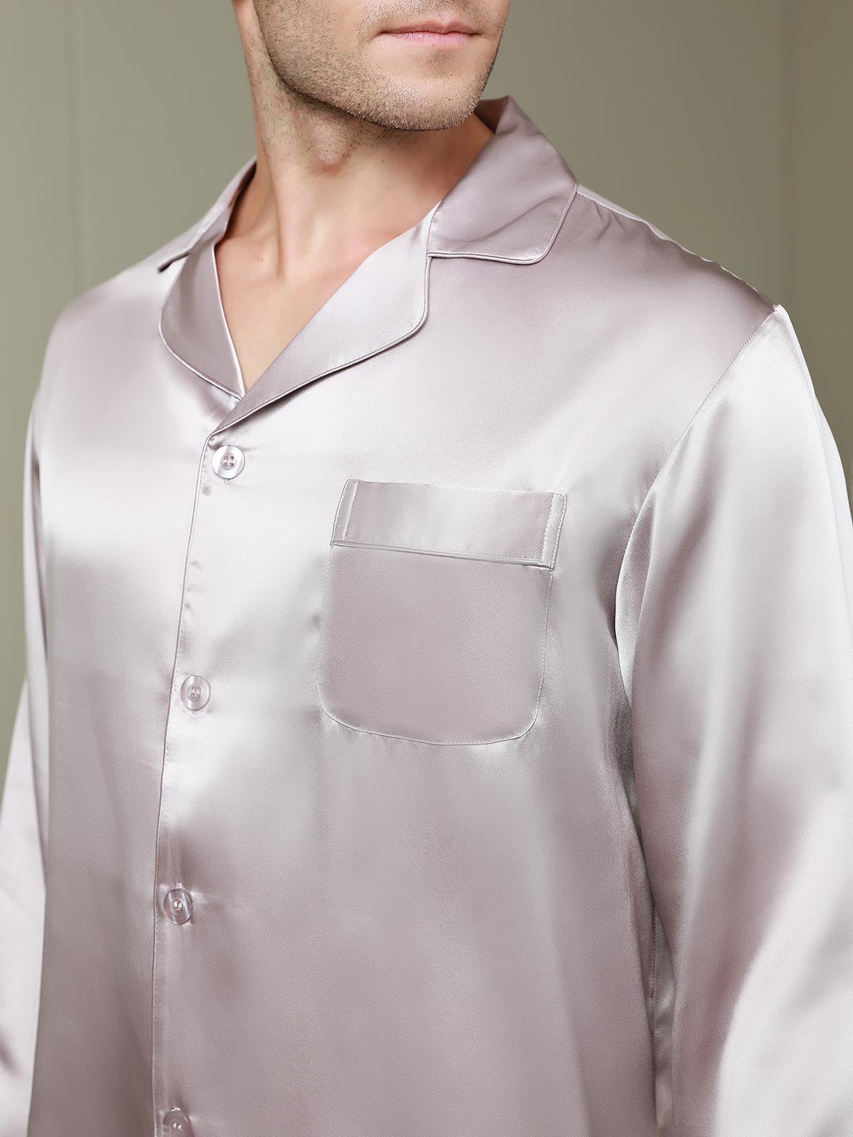 [Blasses Mauve] SilkSilky-DE 19Momme Reine Seide Mens Pajamas 008