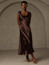 [Kaffee] SilkSilky-DE Cap Sleeve Kleider 001