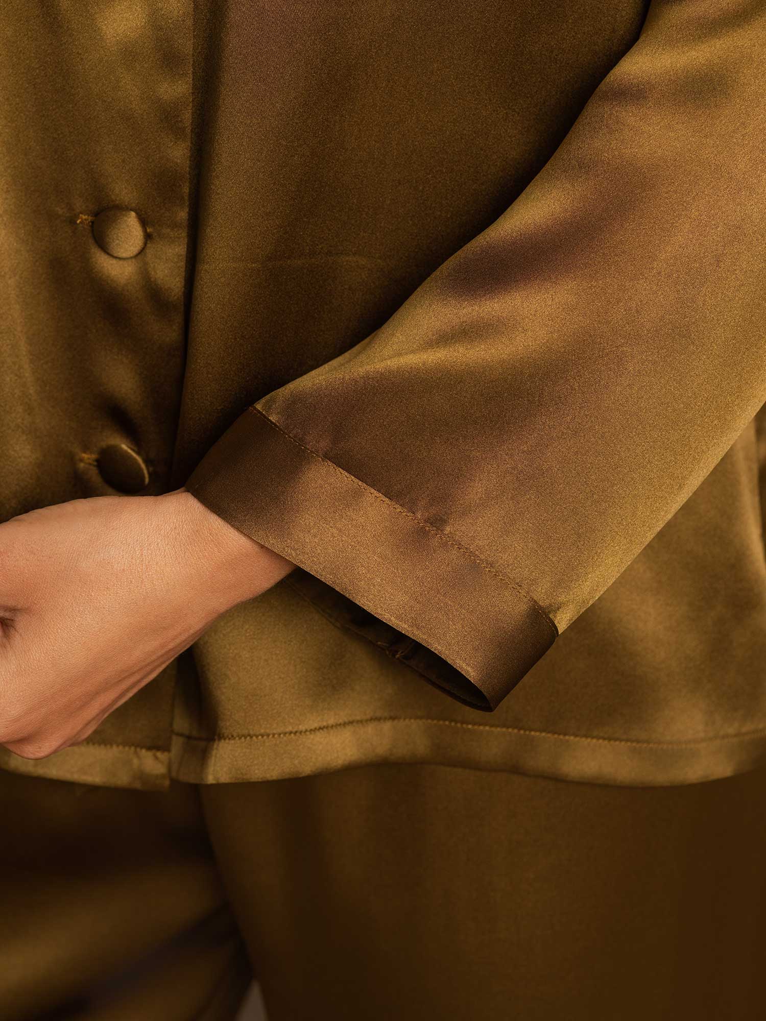 [Braun] SilkSilky-DE Langärmelig Notch-Kragen Damen Pyjamas 008