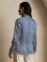 [Marine Streifen] SilkSilky-DE Long Sleeve Lapel Collar Damenhemd 002