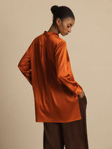 [Karamell] SilkSilky-DE 19Momme Langärmelig Stehkragen Bluse 002