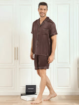 [Kaffee] SilkSilky-DE Short Sleeve Notch-Kragen Herren Pyjamas 005
