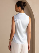[Hellblau] SilkSilky-DE Sleeveless Lapel Collar Damenhemd 002