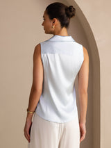 [Hellblau] SilkSilky-DE Sleeveless Lapel Collar Damenhemd 002