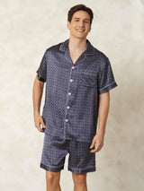 [Marine Ginkgo] SilkSilky-DE Kurzärmelig Notch-Kragen Herren Pyjamas 005