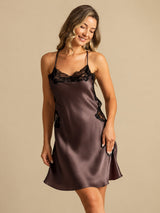 [Dunkelbraun] SilkSilky-DE Sleeveless V Neck Nachthemden 001
