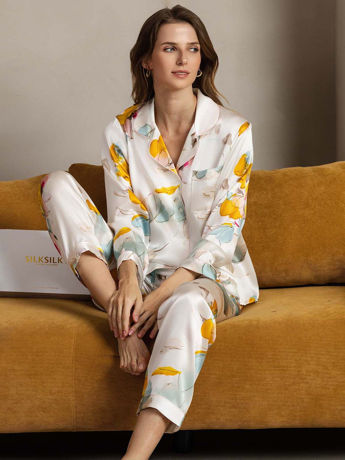 [Orchideen Tinte] SilkSilky-DE Reine Seide Womens Pajamas 003