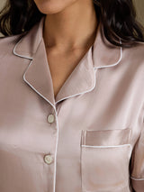 [Schatten Grau] SilkSilky-DE Short Sleeve Notch-Kragen Damen Pyjamas 005