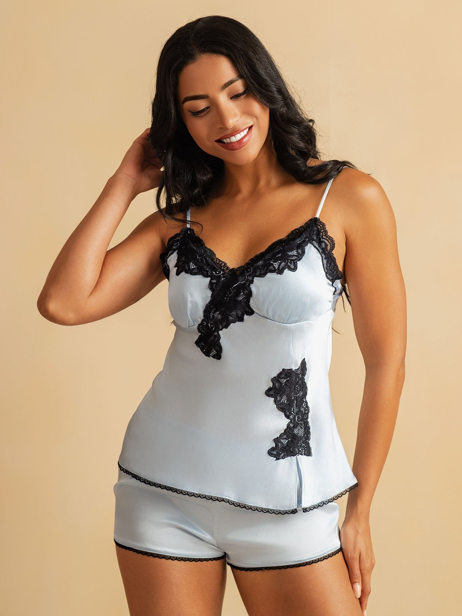 [Himmelblau] SilkSilky-DE Reine Seide Camisole Set 006